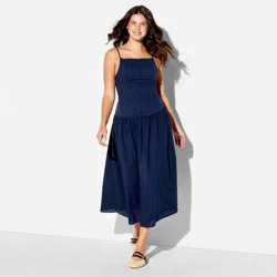 Women's High Neck Dropped Waist Midi A-Line Dress - Wild Fable™ Navy Blue XXS