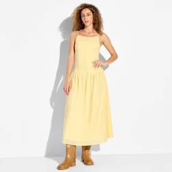 Women's High Neck Dropped Waist Midi A-Line Dress - Wild Fable™ Yellow XS