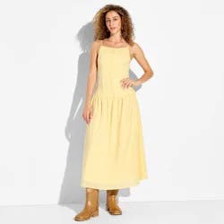 Women's High Neck Dropped Waist Midi A-Line Dress - Wild Fable™ Yellow S