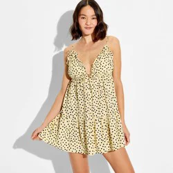 Women's Ruffle Triangle Cup Mini Babydoll Dress - Wild Fable™ Yellow Polka Dots L