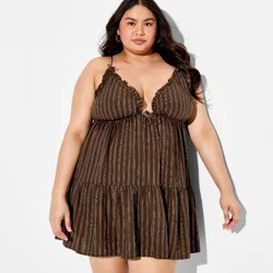 Women's Ruffle Triangle Cup Mini Babydoll Dress - Wild Fable™ Brown Striped XXL