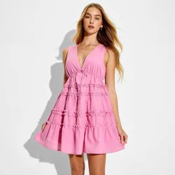 Women's Mini Tiered Ruffle Babydoll Dress - Wild Fable™ Rose Pink S