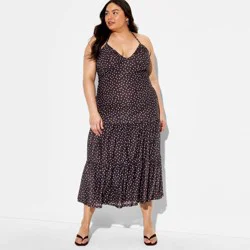 Women's Maxi Triangle Halter Dress - Wild Fable™ Brown Polka Dots XXL