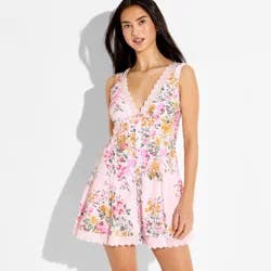 Women's Button-Front Mini Empire Waist Dress - Wild Fable™ Pink Floral L