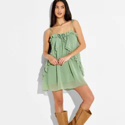 Women's Boho Ruffle Mini Dress - Wild Fable™ Fern Green L