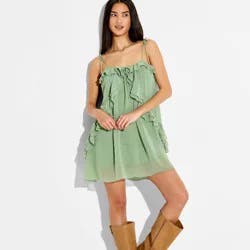 Women's Boho Ruffle Mini Dress - Wild Fable™ Fern Green L