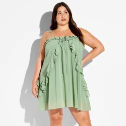 Women's Boho Ruffle Mini Dress - Wild Fable™ Fern Green XXL