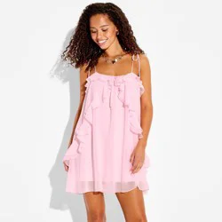 Women's Boho Ruffle Mini Dress - Wild Fable™ Light Pink XL