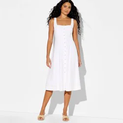 Women's Button-Front Midi A-Line Dress - Wild Fable™ White L