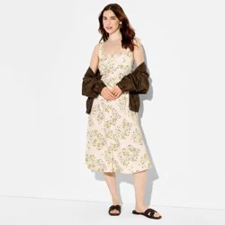 Women's Button-Front Midi A-Line Dress - Wild Fable™ Light Yellow Floral XL