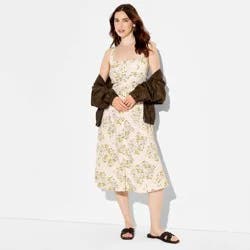 Women's Button-Front Midi A-Line Dress - Wild Fable™ Light Yellow Floral XL