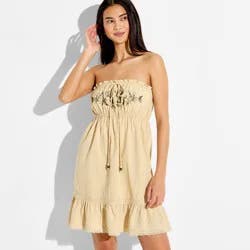 Women's Tube Mini Embroidered A-Line Dress - Wild Fable™ Tan L