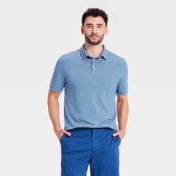 Men's Comfort Wear Polo Shirt - Goodfellow & Co™ Navy Blue Striped L