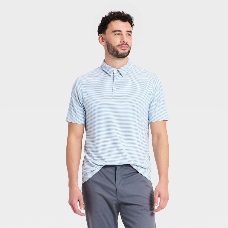 slide 1 of 3, Men's Comfort Wear Polo Shirt - Goodfellow & Co™ White/Navy Striped XL, 1 ct