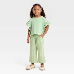Grayson Mini Toddler Girls' Striped Guaze T-Shirt and Pant Set - Light Green 4T