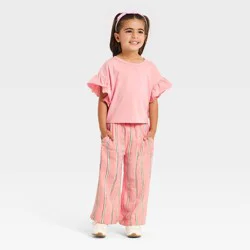 Grayson Mini Toddler Girls' Striped Guaze T-Shirt and Pant Set - Pink 3T