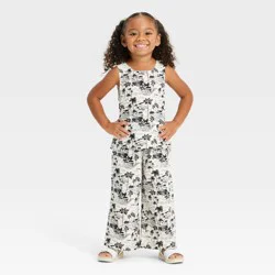 Grayson Mini Toddler Girls' Tropical Gauze Tank Top and Pant Set - Black/White 4T