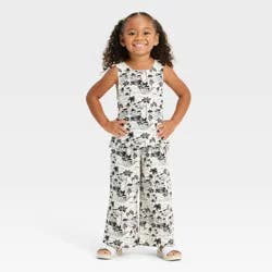 Grayson Mini Toddler Girls' Tropical Gauze Tank Top and Pant Set - Black/White 4T