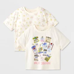 Grayson Mini Toddler Girls' 2pk Short Sleeve Vacay Season Oversized T-Shirt - White 2T
