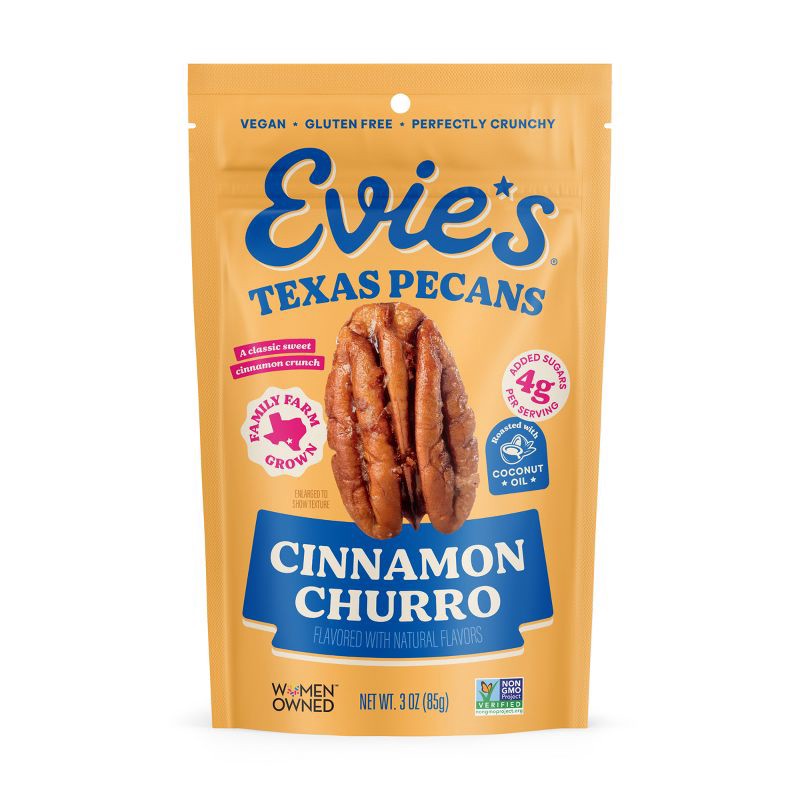 slide 1 of 6, Evie's Snacks Roasted Texas Pecans Cinnamon Churro Nuts - 3oz, 3 oz