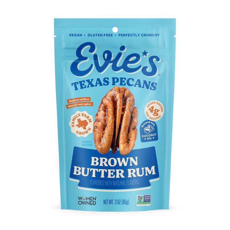 slide 1 of 6, Evie's Snacks Roasted Texas Pecans Brown Butter Rum Nuts - 3oz, 3 oz