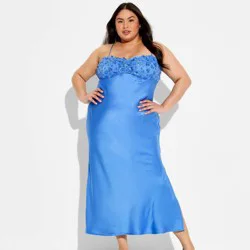 Women's Maxi Sequin Satin Empire Waist Dress - Wild Fable™ Blue XXL