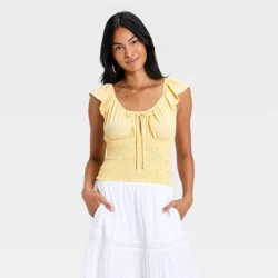 Women's Flutter Short Sleeve Smocked Knit Scoop Blouse - Universal Thread™ Yellow XL