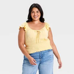 Women's Flutter Short Sleeve Smocked Knit Scoop Blouse - Universal Thread™ Yellow XXL