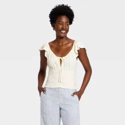 Women's Flutter Short Sleeve Smocked Knit Scoop Blouse - Universal Thread™ Cream XS