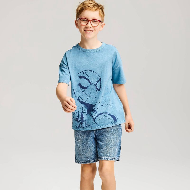 slide 1 of 4, Boys' Short Sleeve Spider-Man Oversized Graphic T-Shirt - Cat & Jack™ Dark Blue L, 1 ct