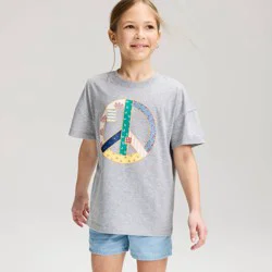 Girls' Short Sleeve Oversized 'Peace' Graphic T-Shirt - Cat & Jack™ Gray L