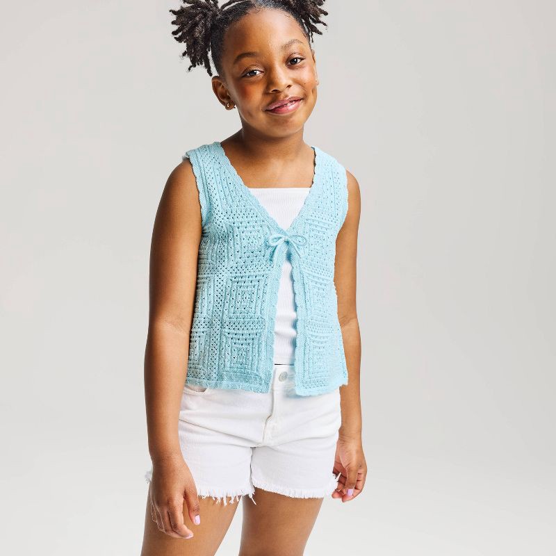 slide 1 of 3, Girls' Tie Vest Sweater - Cat & Jack™ Blue XL, 1 ct