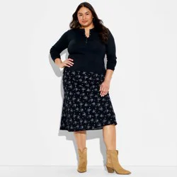 Women's Long Sleeve Ribbed Henley Shirt - Wild Fable™ Black XXL