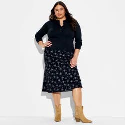 Women's Long Sleeve Ribbed Henley Shirt - Wild Fable™ Black XXL