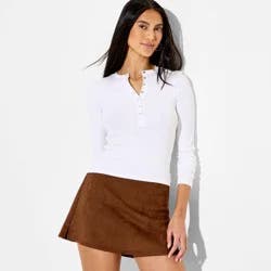 Women's Long Sleeve Ribbed Henley Shirt - Wild Fable™ White XXS