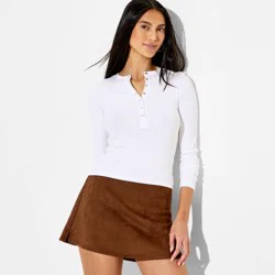 Women's Long Sleeve Ribbed Henley Shirt - Wild Fable™ White XL