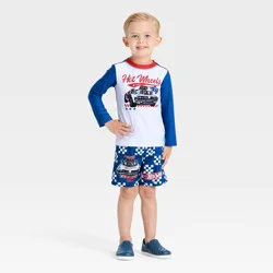 Mattel Toddler Boys' Hot Wheels Americana Long Sleeve Rash Guard Set - Red/White/Blue 2T