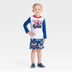Mattel Toddler Boys' Hot Wheels Americana Long Sleeve Rash Guard Set - Red/White/Blue 2T