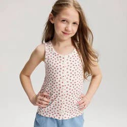 Girls' Floral Printed Button Tank Top - Cat & Jack™ Cream XL