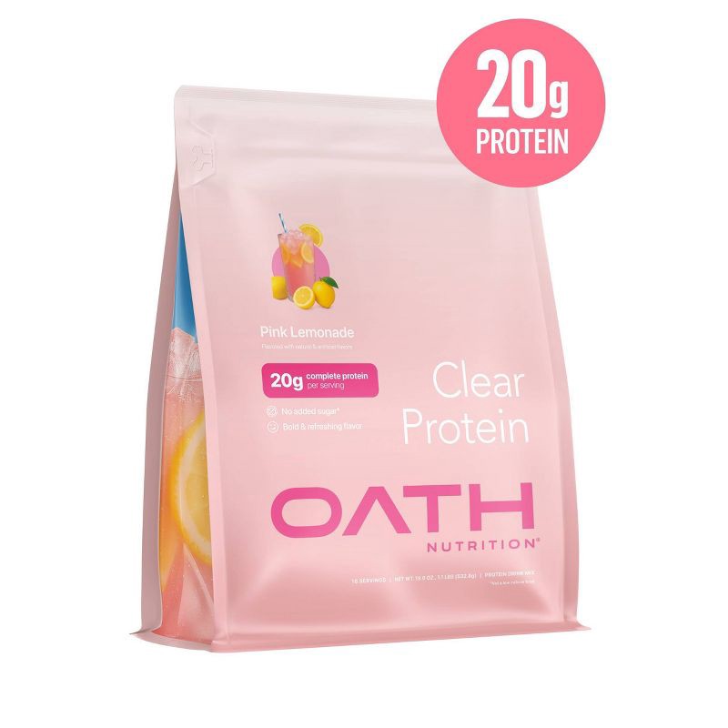 slide 1 of 7, Oath Nutrition 18 Servings Cleary Whey Protein Powder - Pink Lemonade - 20g Protein, 18 servings, 20 gram