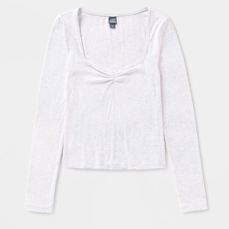 slide 4 of 4, Women's Cinched Long Sleeve Scoop Neck Blouse - Wild Fable™ Gray L, 1 ct