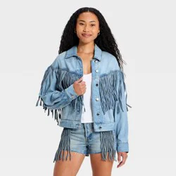 Women's Fringe Denim Jacket - Universal Thread™ Light Wash M