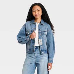 Women's Bandana Print Denim Jacket - Universal Thread™ Medium Wash S