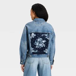 Women's Bandana Print Denim Jacket - Universal Thread™ Medium Wash M