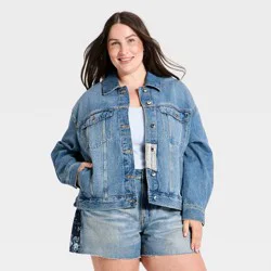 Women's Bandana Print Denim Jacket - Universal Thread™ Medium Wash XXL