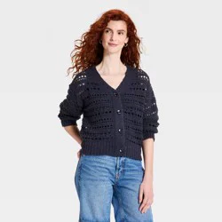 Women's Openwork Cardigan Sweater - Universal Thread™ Navy Blue M