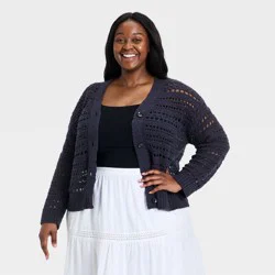 Women's Openwork Cardigan Sweater - Universal Thread™ Navy Blue XXL
