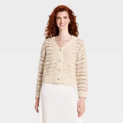 Women's Openwork Cardigan Sweater - Universal Thread™ Cream M