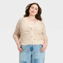 Women's Openwork Cardigan Sweater - Universal Thread™ Cream XXL