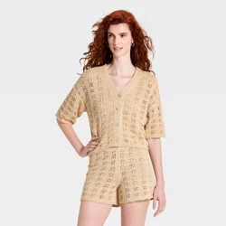Women's Short Sleeve Cardigan Sweater - Universal Thread™ Tan M